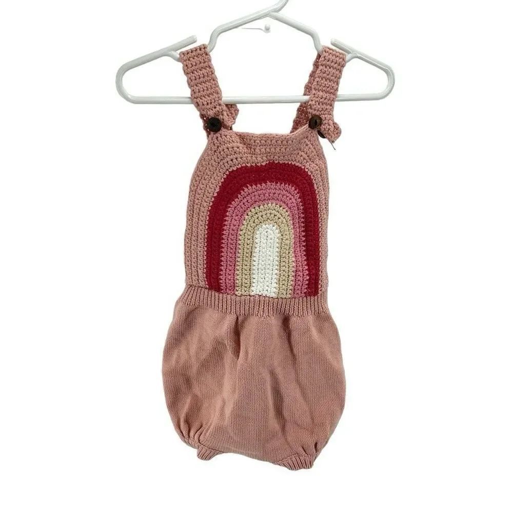 Handmade NEW Rainbow Suspender Belt Baby Boy and Girl Knit Romper Infant Overall